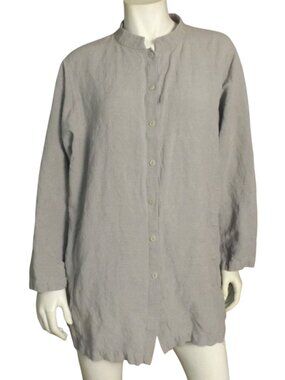 EILEEN FISHER Linen Jacket, 1X, Button front, Pockets, Stand up collar, Long slv